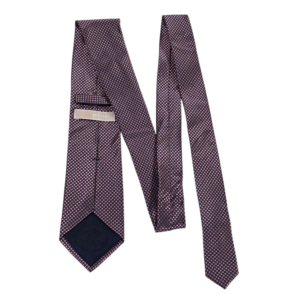 MICHAEL KORS Silk Tie Men Polka Dot Pattern Necktie Navy Pink Dress Preppy Style